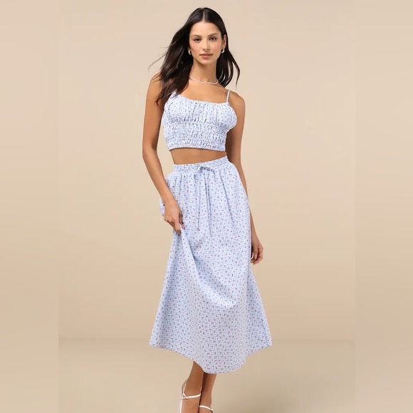 Lulus Dresses & Skirts - NWT Lulu’s Delightful Blue Gingham Two-Piece Midi Dress - Sz Small